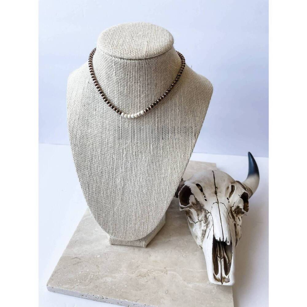 NEW BOHO RANCH women's navajo bead choker necklace in white stone western jewelr
